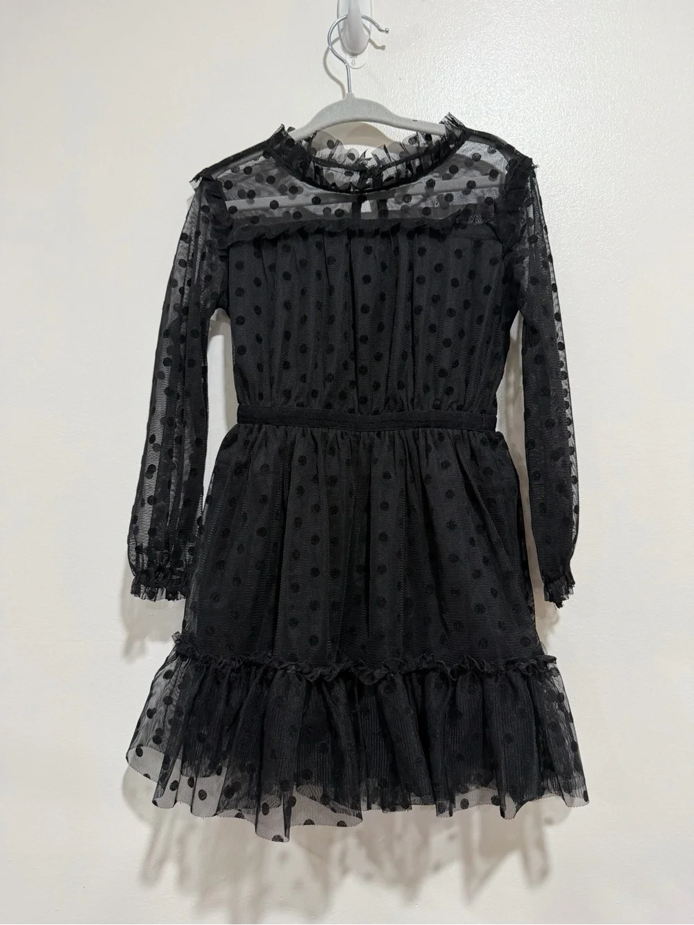 BCBGirls Black Swiss Dot Tulle Dress Girls Long Sleeve Party Dress 3T